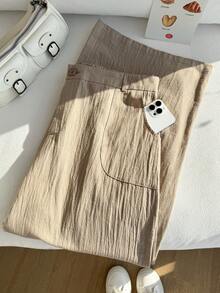 Comfortcana Calças retas de cintura baixa 100% algodão lavado casual plus size para mulheres, Calças de linho para mulheres, Calças de verão para mulheres, Calças de algodão, Calças de perna larga para mulheres, Calças de verão para mulheres, Outono/Inverno - Caqui - Visão 6