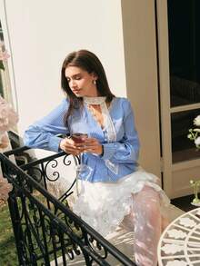 SHEIN MOD 1 件柔软优雅蕾丝围巾时尚植物围巾刺绣办公室女士手腕发带围巾头巾头巾颈巾 - 白色 - 查看 4