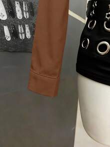 StreetHx Women's Slim Fit Zip-Up Long Sleeve Shirt, Lightweight Cyber Punk Style - Brown - View 6