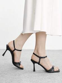 CUCCOO BIZCHIC Sandal Wanita Seksi Hak Kitten dengan Tali Silang dan Gesper, Musim Panas - Hitam - View 3