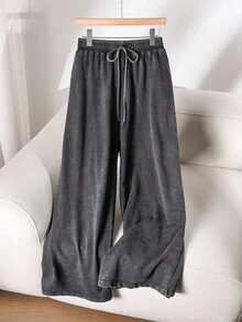 CosyJoli Quần ống đứng dáng suông họa tiết bông tuyết, cỡ lớn, chất liệu dệt kim, có túi. - Xám - Xem 2