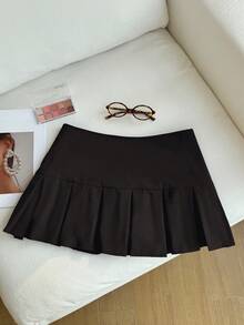 Comfortcana Váy xếp ly ngắn màu nâu thời trang cỡ lớn mùa hè - màu nâu - Xem 6