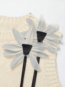 Franclia 秋冬新款宽松百搭3D立体花卉圆领无袖针织背心搭配A字针织中长裙女装两件套 - 米色 - 查看 5