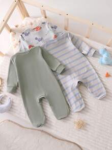 3pcs Newborn Cartoon Dinosaur Romper - Multicolor - View 2