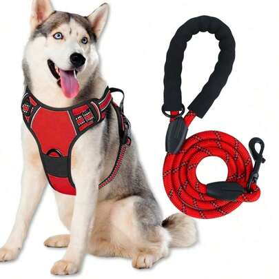 BVEOYPET 2pcs Reflective Dog Harness And 1.5 Meter Leash Breathable Pet Harness For Large And Small Medium Dogs And Cats Puppy Chest Vest Dog Walking Leash And Harness Set Accessories