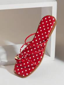 Solezae #PopCraft Women's Red Polka Aesthetic Strappy Toe-Loop Slides – Vibrant, Sleek & Eye-Catching - Red - View 6