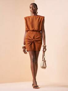 Zivah 2026 Spring/Summer New Elegant Twist Front Midi Dress, Suitable For Weddings And Music Festivals - Brown - View 7