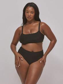 MUSERA Áo bikini cổ tròn chui đầu size lớn, chỉ áo, đồ bơi cơ bản cho kỳ nghỉ hè, du lịch, đi biển, resort - màu đen - Xem 2