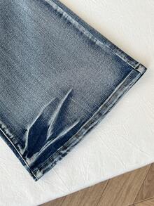 Elamini Y2K 时尚休闲复古重度水洗低腰喇叭牛仔裤 - 中等水洗藍 - 查看 6