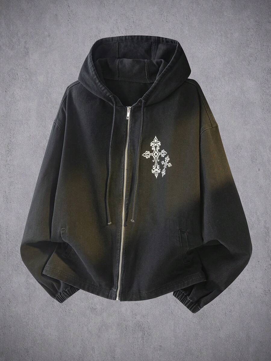 Manfinity Hypemode Men's Casual American Style Black Denim Jacket, Versatile For Commuting And Home Wear - Black - View 1