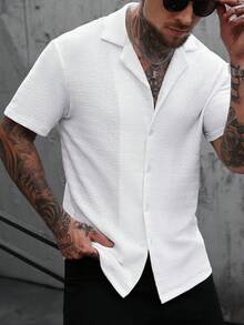 Manfinity CasualCool Men's Mandarin Collar Textured Casual Shirt - White - View 5