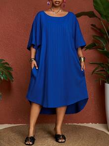 SHEIN CURVE+ 曲线尺码 US22 音乐节、海滨度假、波西米亚风 CURVE PLUS / /2025 新款锐舞/复活节女装、老钱风格女装、乡村音乐会服装、外出服装、仙女风、音乐节服装、热带度假女装、夏季女装、夏季、锐舞夏季/乡村/海滩度假服装/海滩服装/沙滩装 蓝色中长连衣裙 休闲中长连衣裙 - 藍色 - 查看 5