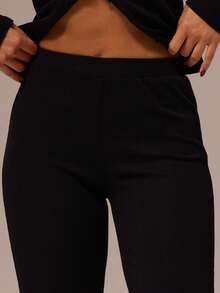 MUSERA ESSENTIALS Pointelle Fitted Elasticated Waist Legging Skirt Spring Winter Cosy Cute Daily Girly Lounge Essential - Black - View 5