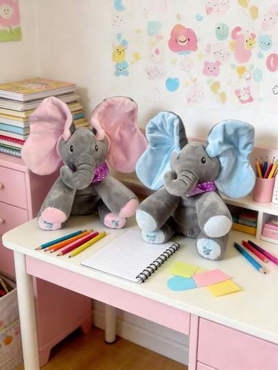 POKOJA LAND POKOJA LAND Jucărie de pluș elefant cântăreț cu urechi mișcătoare și cântec - animal de pluș interactiv îmbrățișant pentru băieți și fete, partener intim din poliester moale pentru culcare, ziua de naștere, Ziua Copilului, cadou de Ziua Recunoștinței și decorațiune de elefant