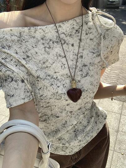 DAZY 女士扎染扭肩设计休闲T恤