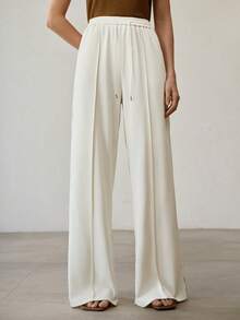 MOTF PREMIUM WOMEN'S NEW KNITTED DRAWSTRING WAIST SIDE SLIT WIDE LEG BREATHABLE COMFORTABLE PANTS, SPRING/SUMMER - Apricot - View 5