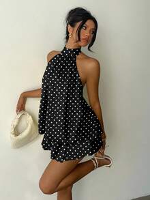 Aloruh Đầm ngắn nữ họa tiết chấm bi đen tối giản, phong cách thường ngày. - Nhiều màu - Xem 8