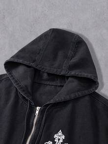 Manfinity Hypemode Men's Casual American Style Black Denim Jacket, Versatile For Commuting And Home Wear - Black - View 5