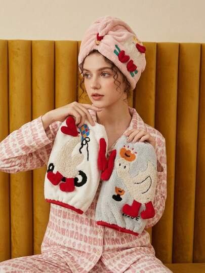 Joivida 1个加厚珊瑚绒卡通干发帽，女士浴帽，吸水性强的三角帽，用于吹干头发，发帽，浴帽，护发产品及配件，适用于美发沙龙、美容院、旅行、返校季、度假旅行、女士护发配件，也适用于美容院、酒店、运动、居家、羊毛、护肤干发毛巾