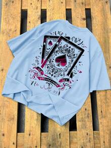 Manfinity LEGND 男士扑克印花圆领宽松休闲短袖T恤 - 淺藍色 - 查看 4