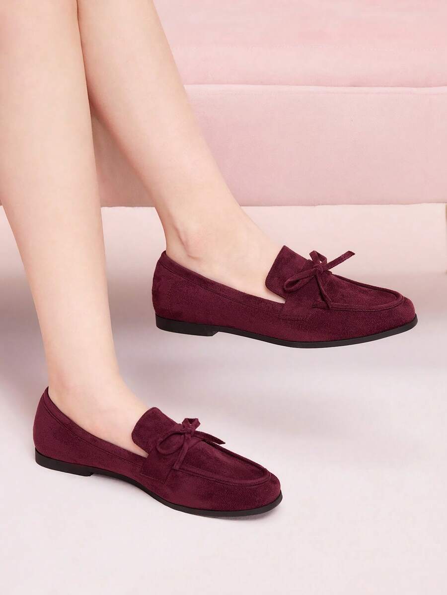 CUCCOO DOLLMOD Round Toe Comfortable Black Bow-Knot Patent Leather Fashionable Ladies Flat Shoes Spring Shoes Spring Break Easter Valentine's Day - Burgundy - View 1