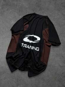Sport MetroGents Tricou sport casual pentru bărbați, cu mânecă scurtă, cu imprimeu de litere în blocuri de culori, guler rotund, vară - Multicolor - Vizualizare 2