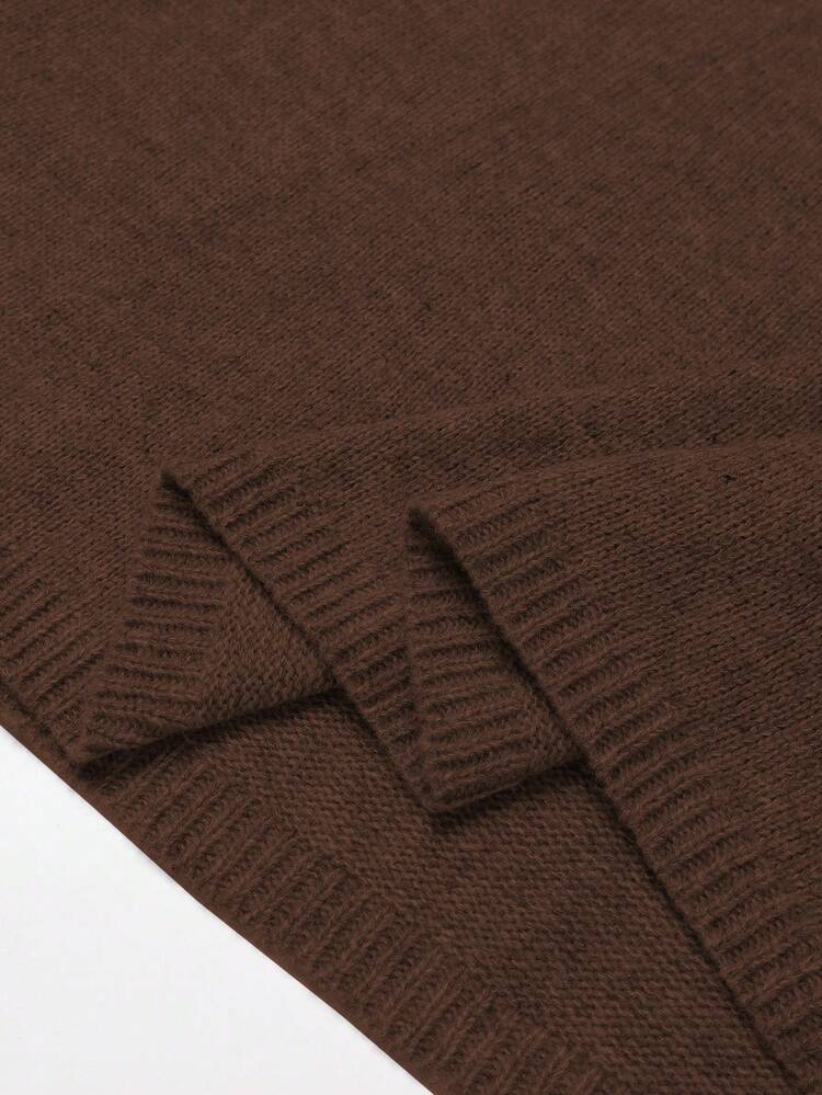 Franclia Herbst/Winter Neue Lose Vielseitige 3D Blumen Rundhals Ärmellose Strickweste Kombiniert mit A-Linie Strick Midi Rock Damen 2 Stücke Set - Kaffeebraun - Übersicht 8