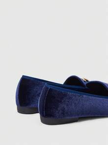 Sleekvia Women's Classic Suede Navy Blue And Gold Button Flat Loafers, Commuter Shoes - Royal Blue - View 9