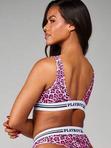 Missguided x Playboy 豹纹粉色抹胸，饰有品牌标志，舒适日常内衣系列 - 彩色 - 查看 2