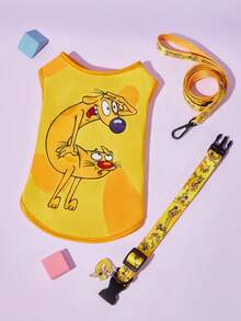 Nick 90s | SHEIN 90er Jahre modischer Hunde-Cartoon-Muster Haustier Tanktop, für Katzen und Hunde, in den Größen XXS bis XXXXXL erhältlich, von extra klein bis extra groß - Gelb - Übersicht 2