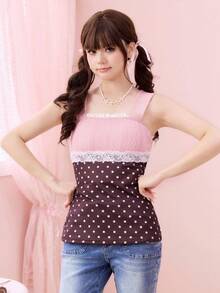 ROMWE Kawaii Crochet Contrast Lace Pink Sweet Heart Women Camisole - Multicolor - View 6