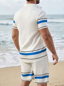 VENTUSAIL Áo sơ mi nam tay ngắn, hàng khuy đơn, họa tiết sọc mùa hè - Nhiều màu - Xem 5