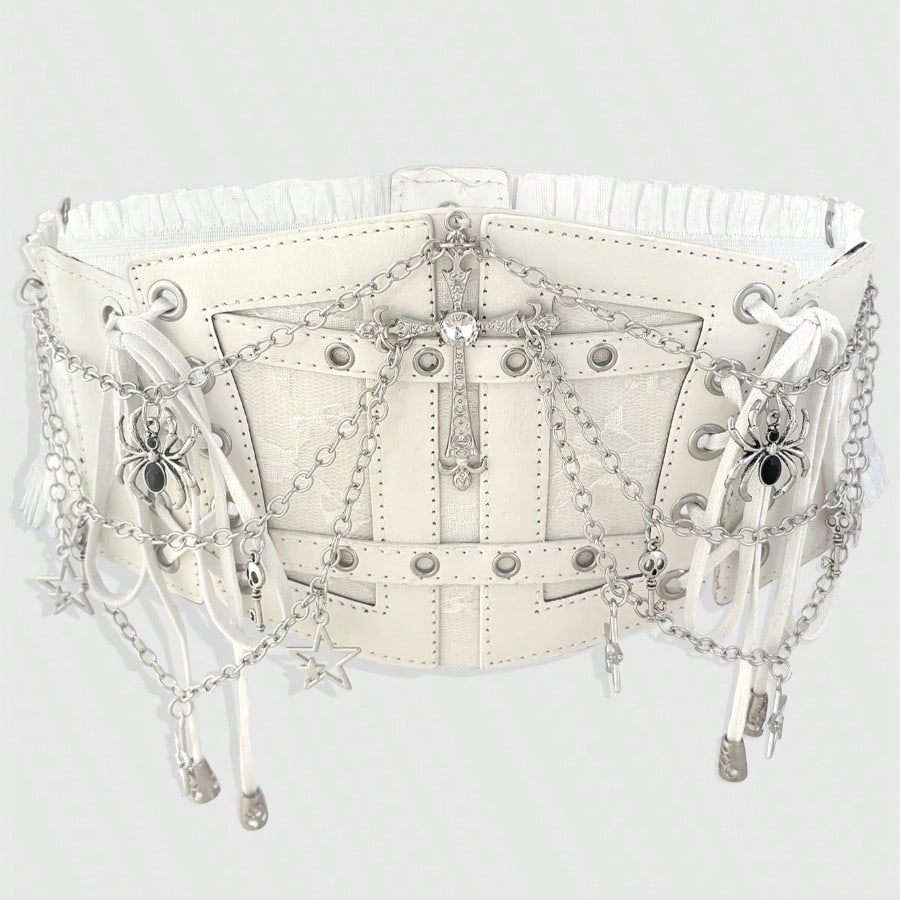 Trắng Rhinestone Cross thắt lưng