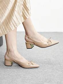 CUCCOO BIZCHIC 厚底露后跟蝴蝶结套脚凉鞋 - 裸色 - 查看 1