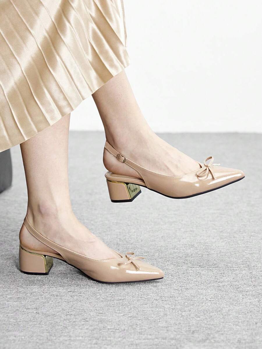 CUCCOO BIZCHIC 厚底露后跟蝴蝶结套脚凉鞋 - 裸色 - 查看 1