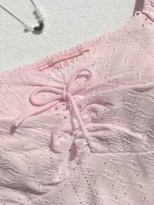 SHEIN 少女休闲舒适提花针织套头衫 - 粉色 - 查看 5