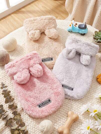 PETSIN 1 Stück weiches Fleece & atmungsaktive Baumwollmischung, warm, winddicht, leicht, bequem, nicht reizend, einfach an- und ausziehbar, Strickbündchen, einfarbig oder klassisch gestreift, optional mit Kapuze, Herbst-Winter-Kleidung für kleine und mittlere Hunde, Katzen, Welpen, Kätzchen, für Spaziergänge, Outdoor-Aktivitäten, Innenbereich, Weihnachten, Neujahr, modisch, niedlich, warme Haustier-Essentials, Haustier-Hoodie