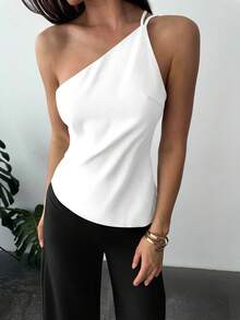 Firerie 新款优雅杏色亚麻不对称下摆褶皱腰部露背休闲衬衫，春夏款 - 白色 - 查看 7