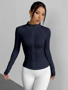 DAZY Chaqueta deportiva casual de mujer con ajuste ceñido y cordón en la cintura - Azul Marino - Ver 4