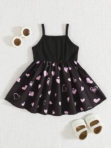 SHEIN Baby Girl Cute Cat Print Waist Splicing Camisole High Elasticity Dress - Black - View 6