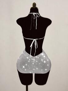 EgrlEra Petite Đầm lưới đính đá lấp lánh dành cho nữ, kiểu dáng gợi cảm, xuyên thấu, thích hợp cho trang phục dự tiệc ngày lễ. - Màu Xám nhạt - Xem 2