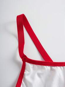 Betty Boop x SHEIN 加大码舒适卡通肖像图案吊带背心和内裤套装，夏季 - 紅白色 - 查看 3