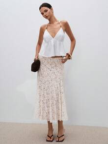 ATUI Studio 优雅时尚迷人蕾丝半身裙，适合女性日常穿着 - 杏色 - 查看 4