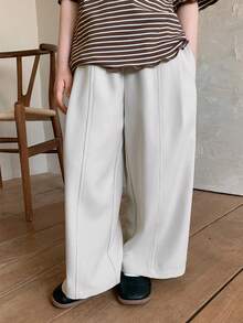 Dazy Kids Young Girl Solid Color Elastic Waist Casual Versatile Wide Leg Pants, Daily Wear - Apricot - View 1