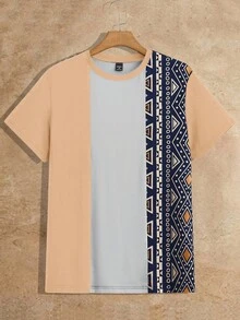 Manfinity VCAY 新款男士针织休闲撞色圆领短袖T恤 - 彩色 - 查看 2