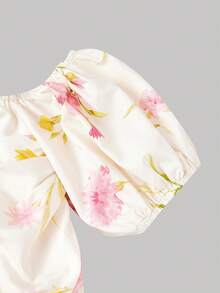 SHEIN MOD 复古印花露肩泡泡袖褶皱长裙——正式礼服、舞会礼服，完美适用于浪漫场合、度假、海滩、约会、野餐、派对、节日和生日；浪漫复古宫廷风格 - 彩色 - 查看 6