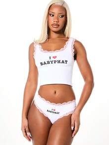 BABYPHAT 撞色蕾丝罗纹三角裤和背心套装 - 白色 - 查看 1