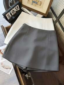 Franclia Petite Quần short nữ thời trang cạp cao xẻ tà, thích hợp cho mùa xuân, hè, thu và đông. - Xám - Xem 2