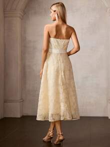 MOTF Soiréza VESTIDO TUBO CON SUPERPOSICIÓN DE MALLA CON PATRÓN FLORAL DE CUENTAS DE PERLAS FALSAS - Amarillo - Ver 4