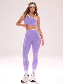 Sovereign Charm 女士无缝紫白运动套装 - 紫色 - 查看 4